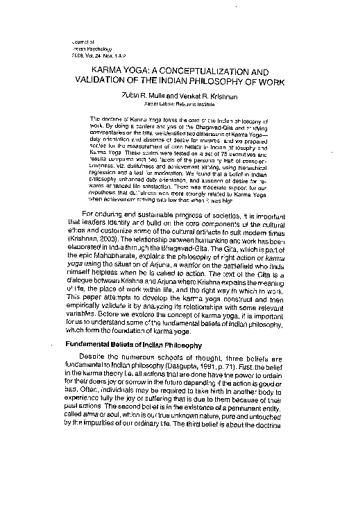(PDF) Karma Yoga: A Conceptualization and Validation of the Indian ...
