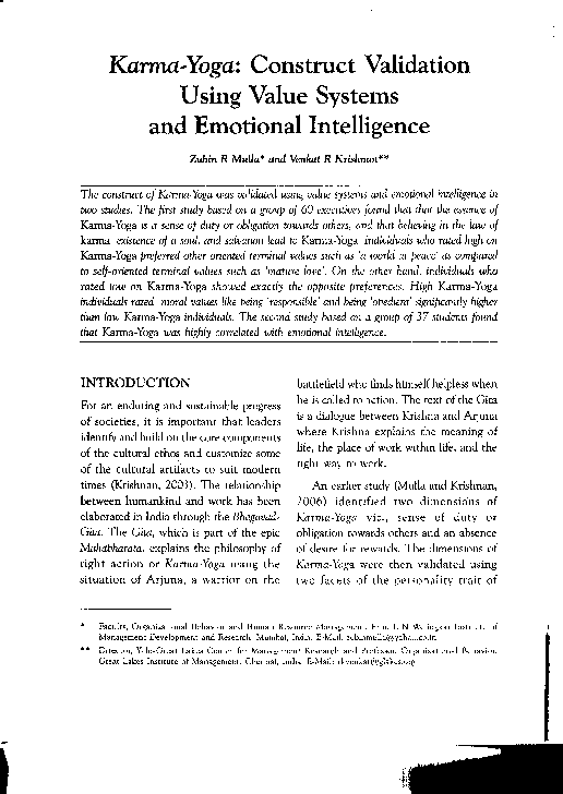 (PDF) Karma-Yoga: Construct validation using value systems and ...