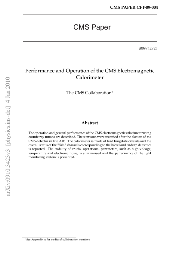 (PDF) Performance and operation of the CMS electromagnetic calorimeter ...