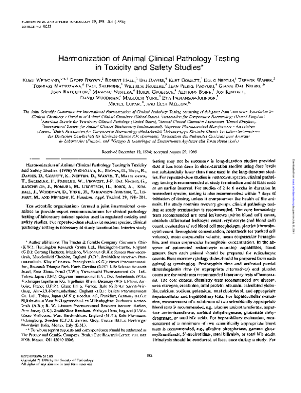 (PDF) Harmonization of Animal Clinical Pathology Testing in Toxicity ...