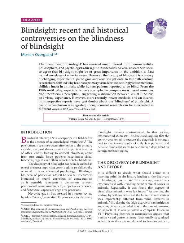 (PDF) Blindsight recent and historical controversies on the blindness
