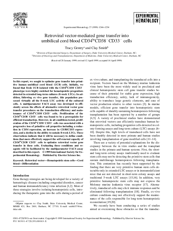 (PDF) Retroviral vector-mediated gene transfer into primitive human ...
