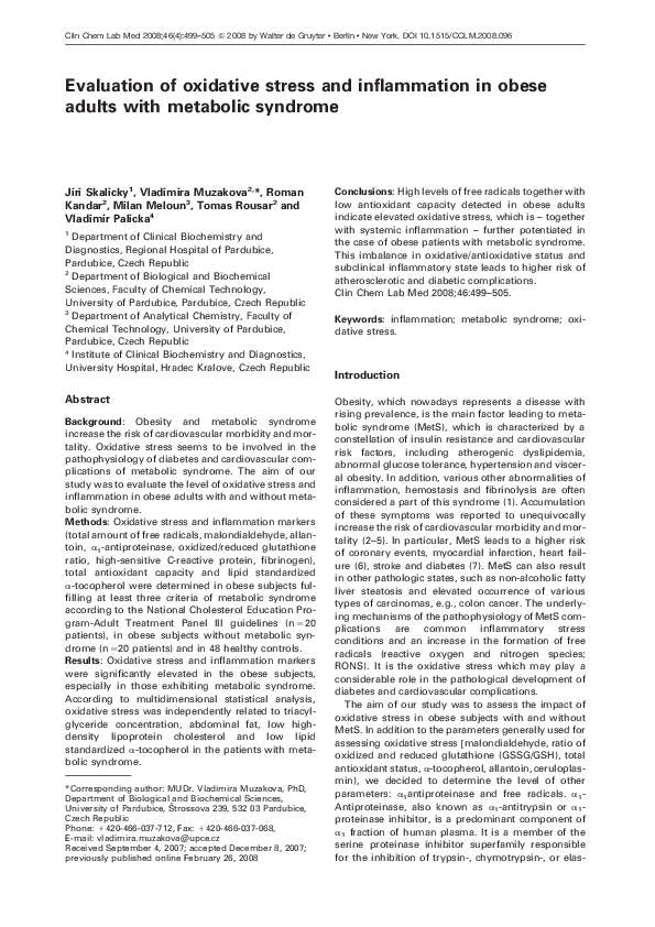 (PDF) Evaluation of oxidative stress and inflammation in obese adults ...