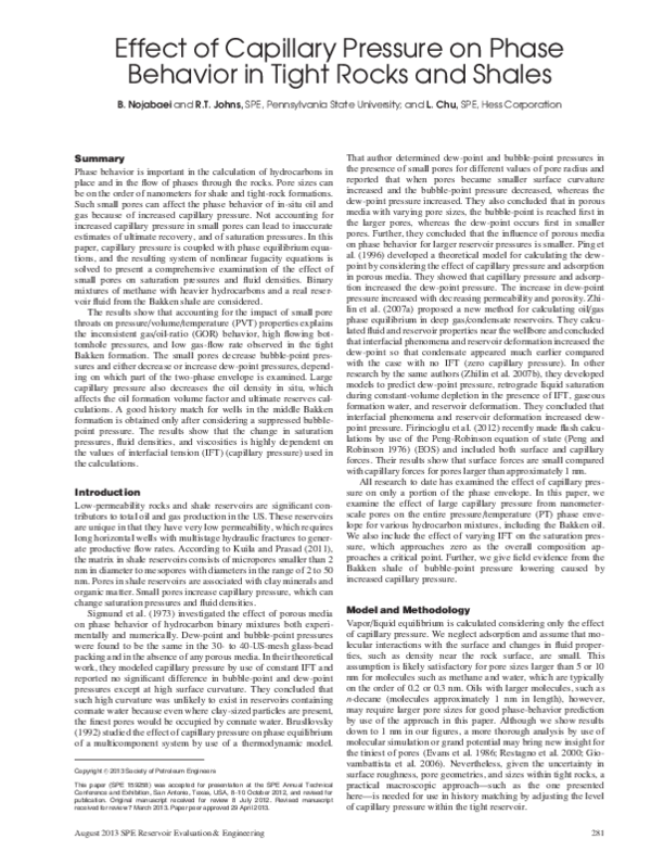 (PDF) Effect of capillary pressure on phase behavior in tight rocks and ...