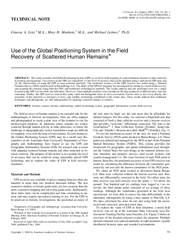 (PDF) Use of the Global Positioning System in the Field Recovery of