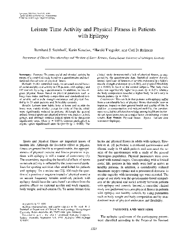 (PDF) Leisure Time Activity and Physical Fitness in Patients with Epilepsy