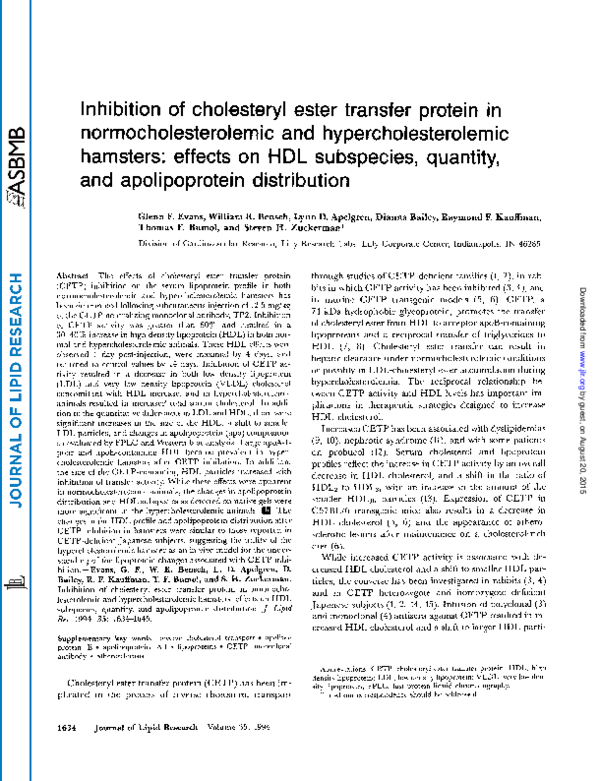 (PDF) Inhibition of Cholesteryl Ester Transfer Protein by Torcetrapib ...