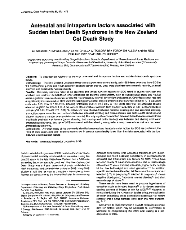(PDF) Antenatal and intrapartum factors associated with Sudden Infant Death Syndrome in the New