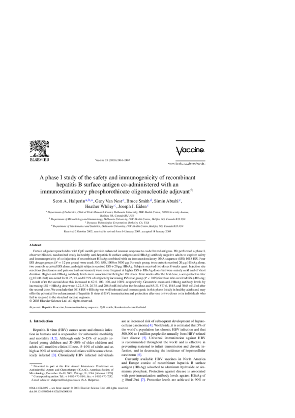 (PDF) A phase I study of the safety and immunogenicity of recombinant ...