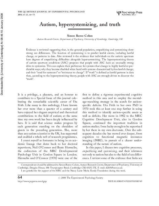(PDF) Autism, hypersystemizing, and truth