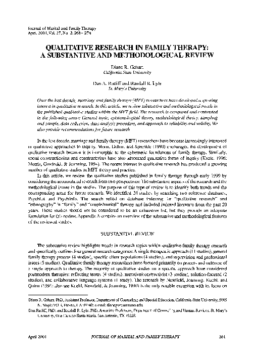 (PDF) QUALITATIVE RESEARCH IN FAMILY THERAPY A SUBSTANTIVE AND