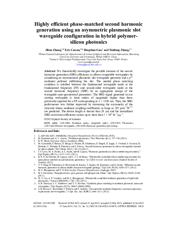 (PDF) Highly efficient phase-matched second harmonic generation using ...