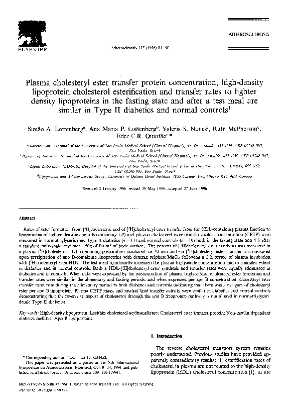 (PDF) Plasma cholesteryl ester transfer protein concentration, high ...