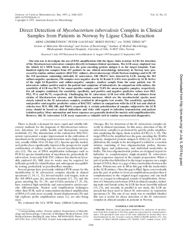 (PDF) Direct detection of Mycobacterium tuberculosis complex in ...