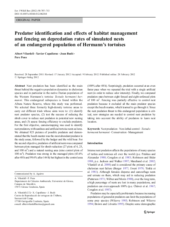 (PDF) Predator identification and effects of habitat management and ...