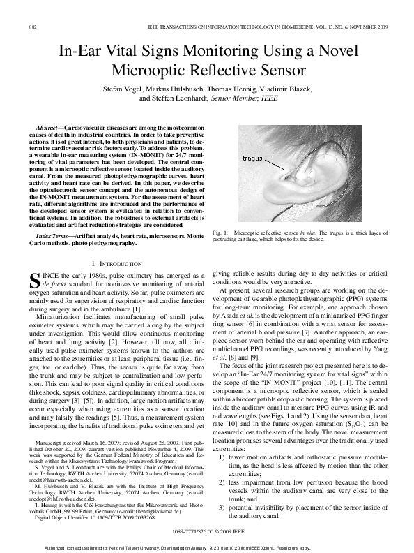 (PDF) In-Ear Vital Signs Monitoring Using a Novel Microoptic Reflective ...