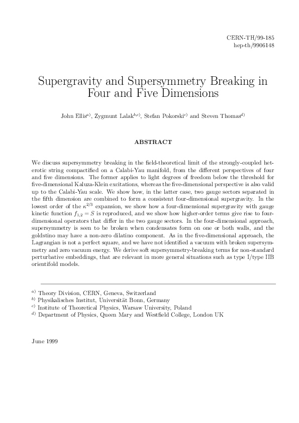 (PDF) Supergravity and supersymmetry breaking in four and five dimensions
