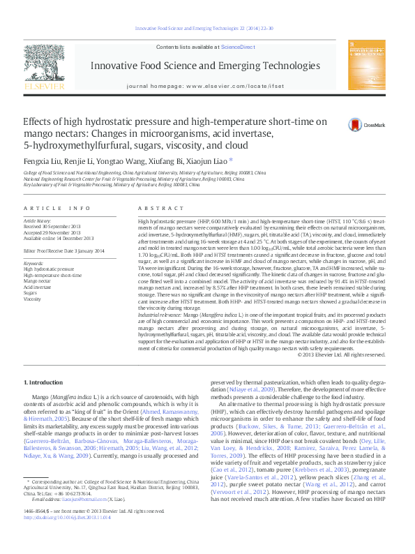 (PDF) Effects of high hydrostatic pressure and high temperature short ...