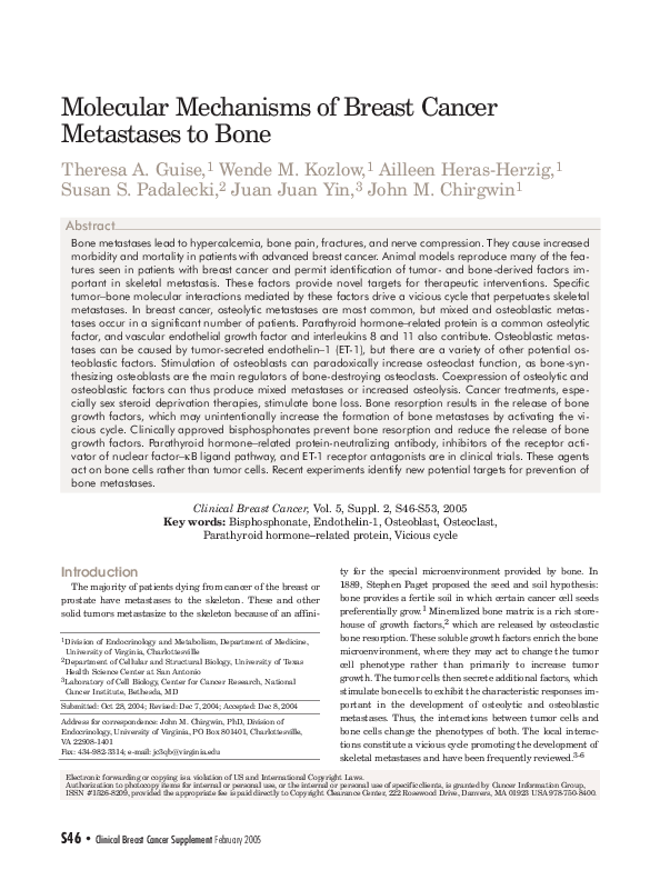 (PDF) Molecular mechanisms of breast cancer metastases to bone | John ...