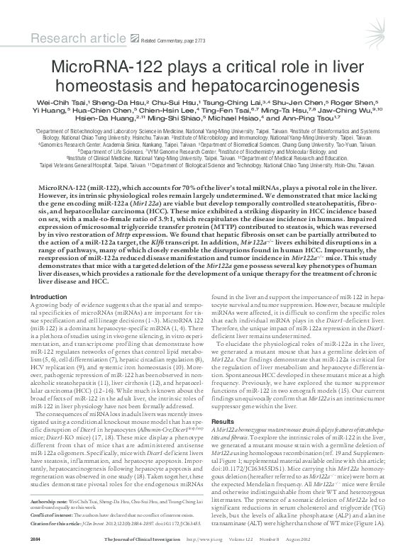 (PDF) MicroRNA-122 plays a critical role in liver homeostasis and ...