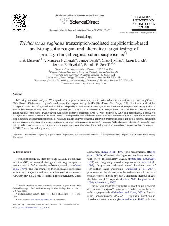 (PDF) Trichomonas vaginalis transcriptionmediated amplificationbased