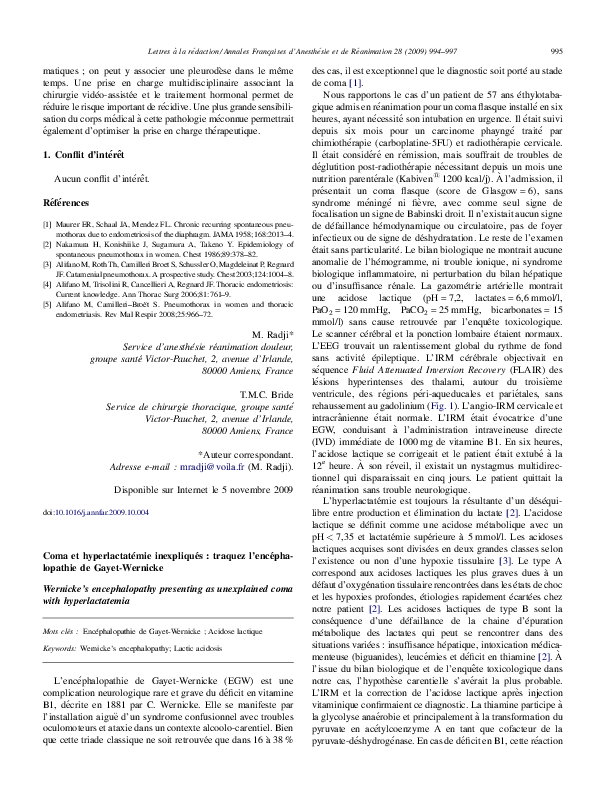 (PDF) Coma et hyperlactatémie inexpliqués : traquez l’encéphalopathie ...