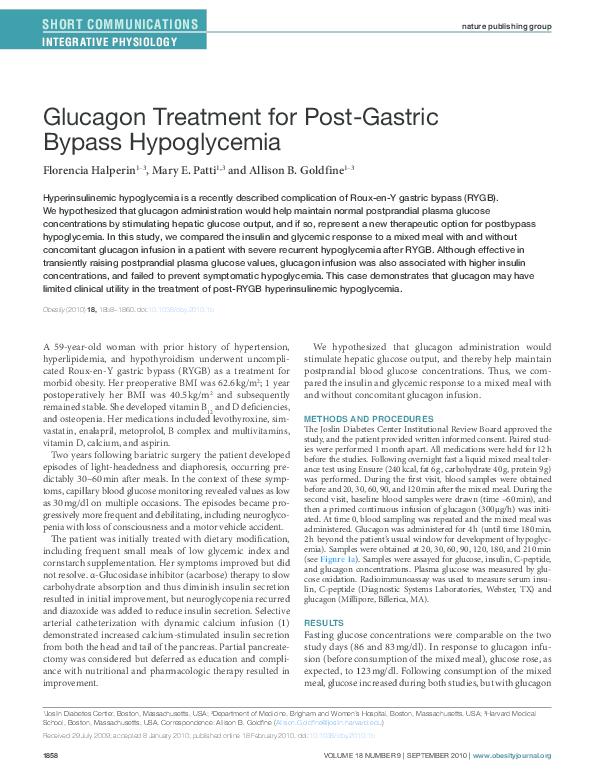 (PDF) Glucagon Treatment for PostGastric Bypass Hypoglycemia
