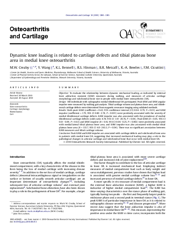 (PDF) Dynamic knee loading is related to cartilage defects and tibial ...
