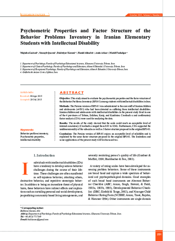 (PDF) Psychometric Properties and Factor Structure of the Behavior ...