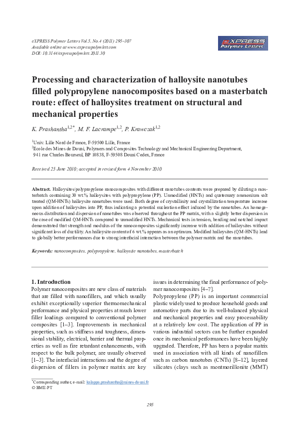 Pdf Processing And Characterization Of Halloysite Nanotubes - 