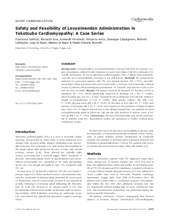 (PDF) Safety and Feasibility of Levosimendan Administration in ...