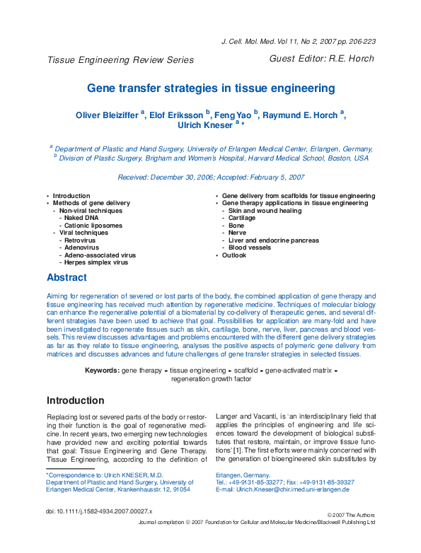 (PDF) Gene transfer strategies in tissue engineering