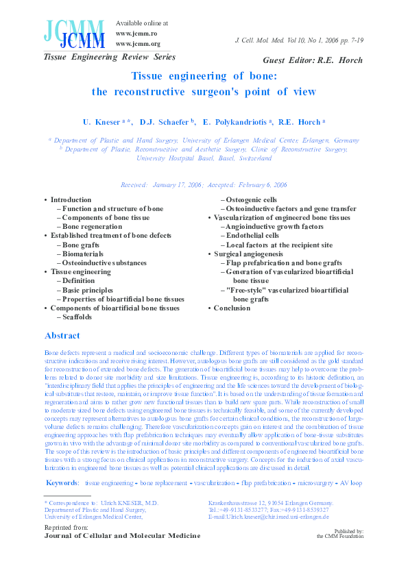 (PDF) Tissue engineering of bone: the reconstructive surgeon's point of ...