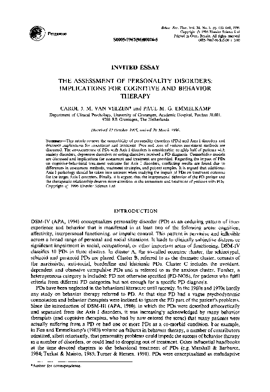 (PDF) The assessment of personality disorders: Implications for ...