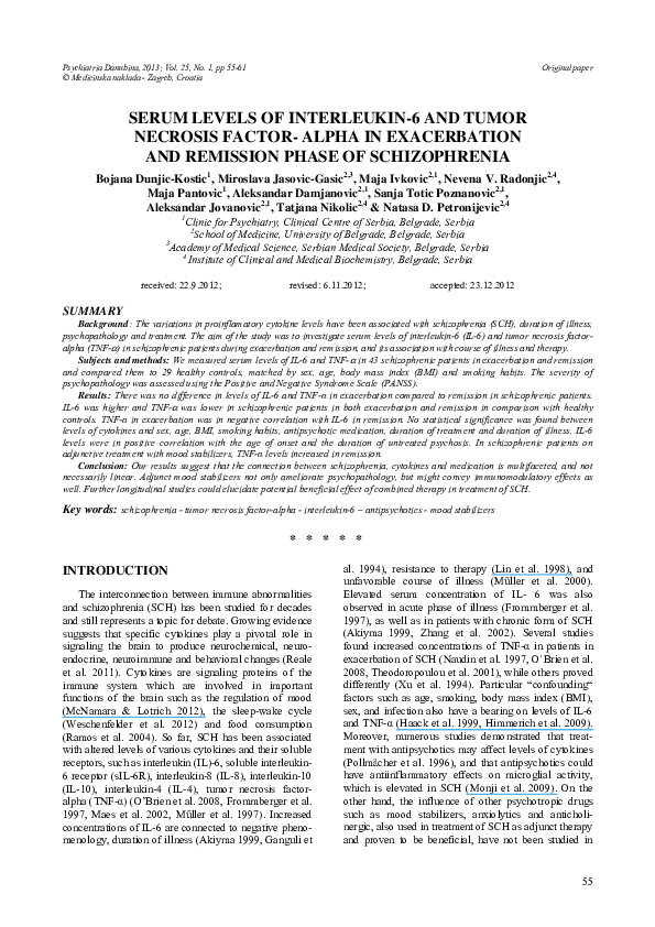 (PDF) Serum levels of interleukin-6 and tumor necrosis factor-alpha in ...