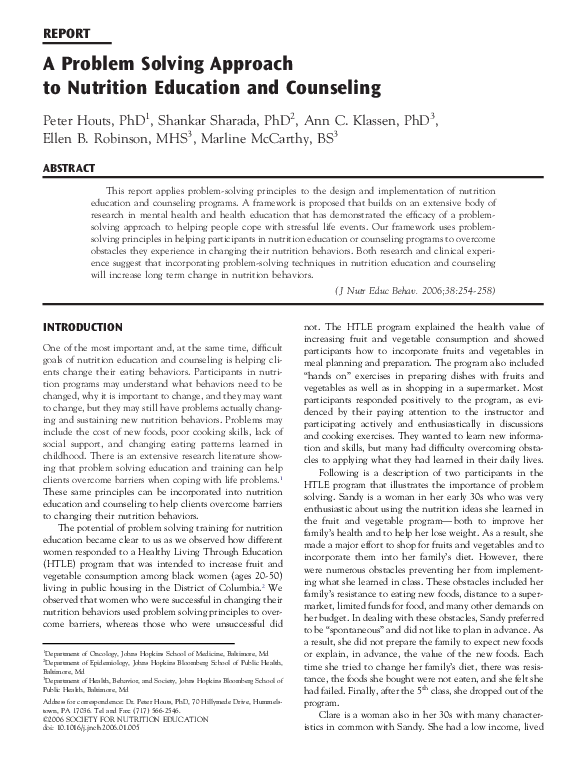 (PDF) A Problem Solving Approach to Nutrition Education and Counseling
