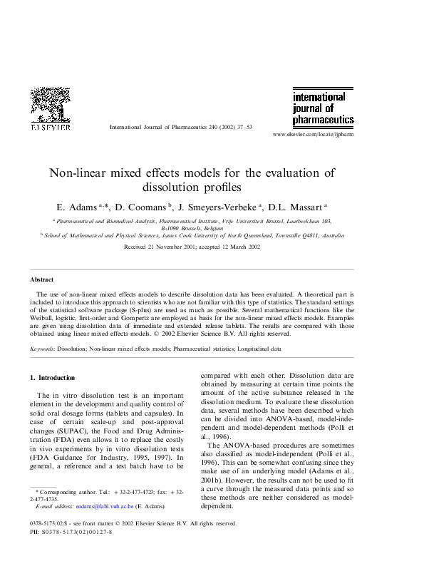 (PDF) Non-linear mixed effects models for the evaluation of dissolution ...