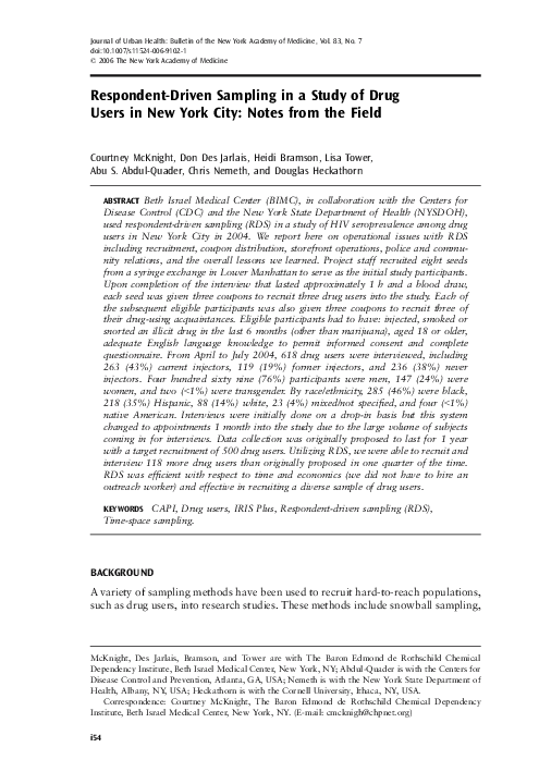 (PDF) Respondent-Driven Sampling in a Study of Drug Users in New York ...