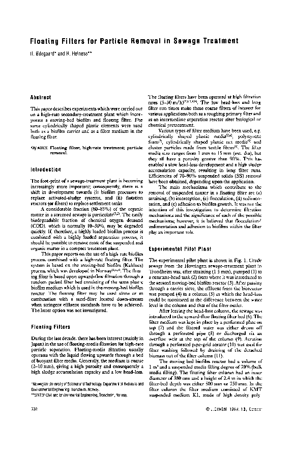 (PDF) Floating Filters for Particle Removal in Sewage Treatment