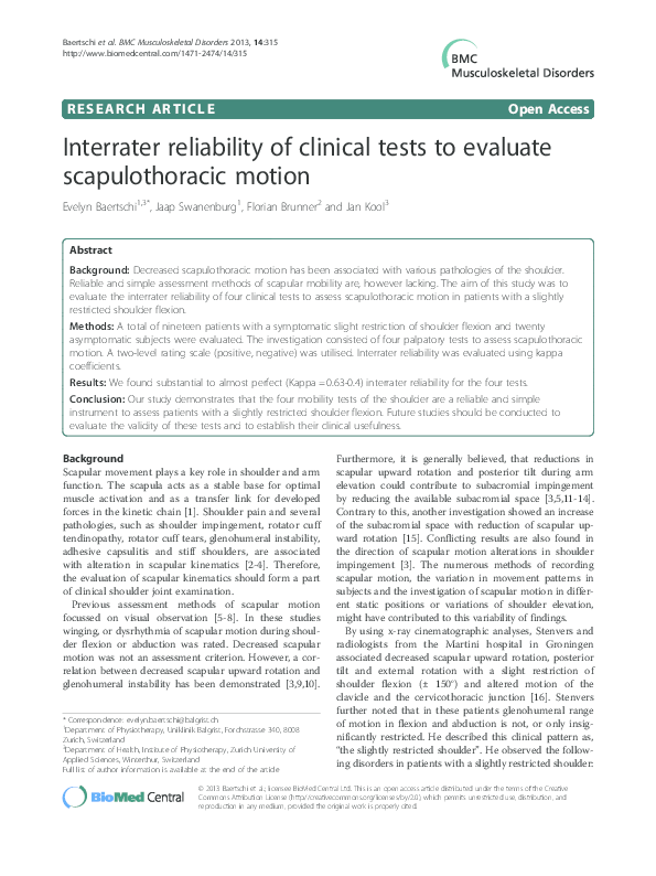 (PDF) Interrater reliability of clinical tests to evaluate ...