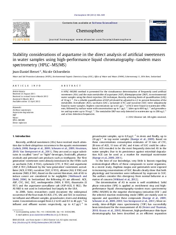 (PDF) Stability considerations of aspartame in the direct analysis of ...