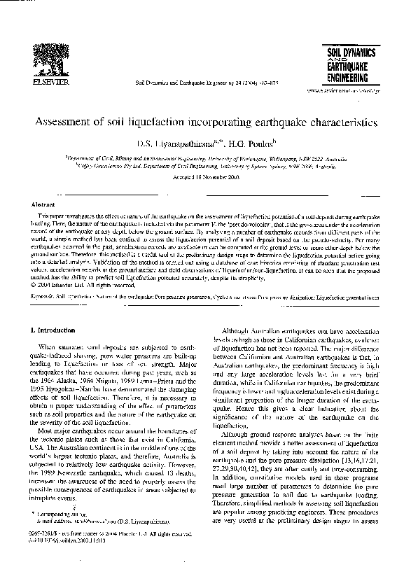 (PDF) Assessment of soil liquefaction incorporating earthquake ...