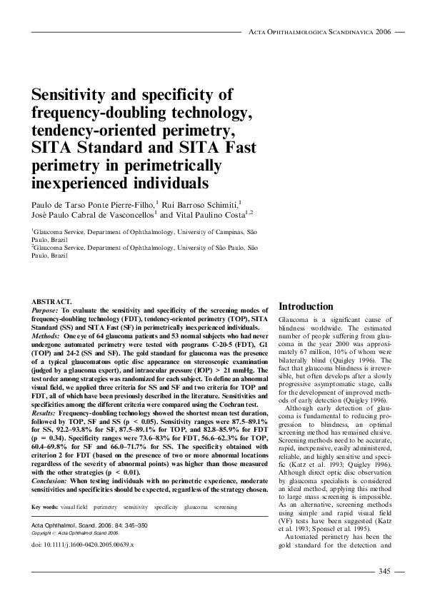 (PDF) Sensitivity and specificity of frequencydoubling technology