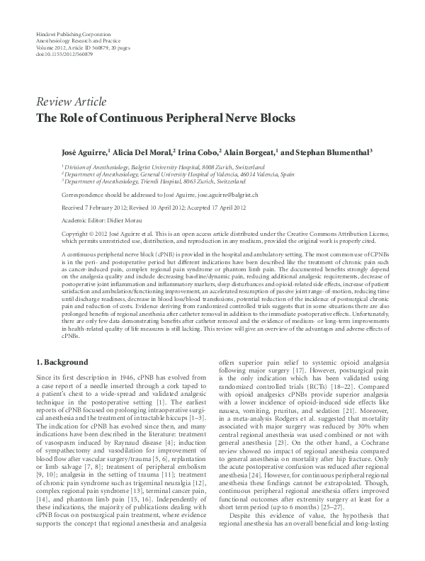 (PDF) The role of continuous peripheral nerve blocks