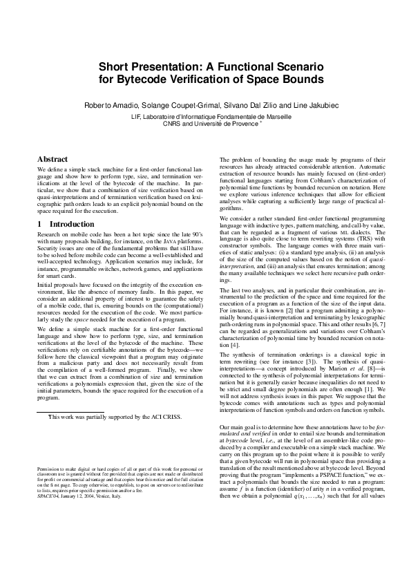 (PDF) Short Presentation: A Functional Scenario for Bytecode ...