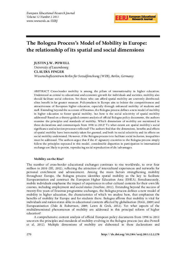 (PDF) The Bologna Process’ Model of Mobility in Europe The