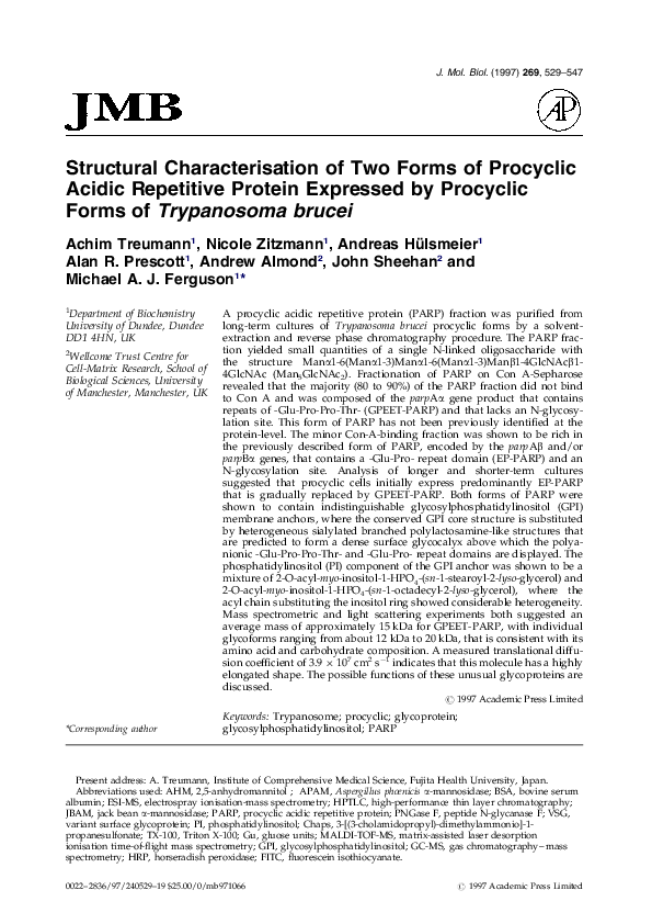 (PDF) Structural characterisation of two forms of procyclic acidic ...