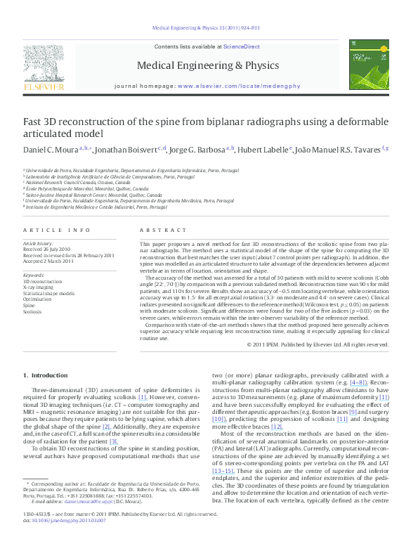 (PDF) Fast 3D reconstruction of the spine from biplanar radiography: a ...