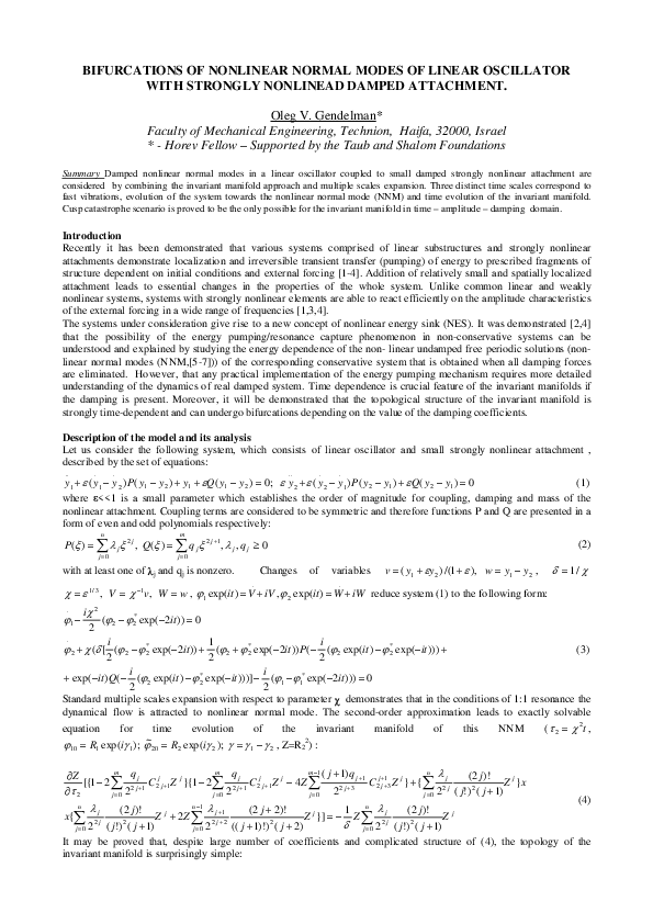 (PDF) Bifurcations of Nonlinear Normal Modes of Linear Oscillator with ...