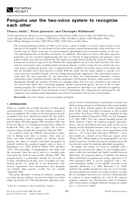 (PDF) Penguins use the two-voice system to recognize each other